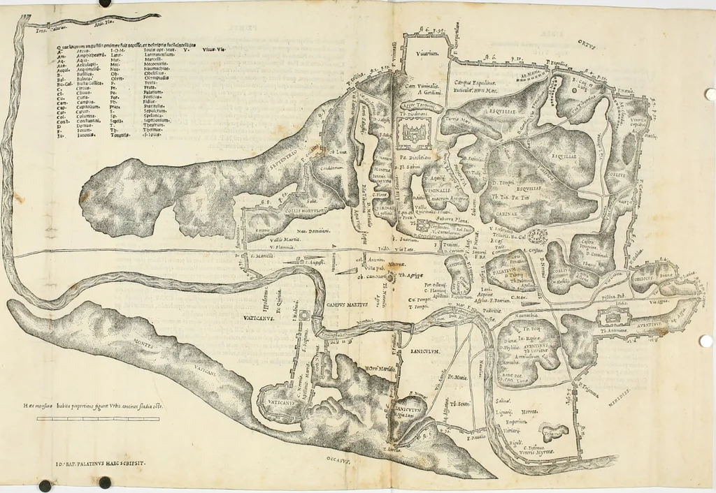 An illustration from Vrbis Romae topographia : nvper ab ipso avctore nonnvllis erroribvs svblatis emandata, addita etiam interpretatione nominum quæ unica litera uel syllaba in antiquis titulis scripta inueniuntur : cvi etiam ab eodem adiectae svnt qvam breuissimæ obseruationes de prænomine, nomine, & cognomine de quibus etsi multi multa scripsere nemo tamen hactenus rei ueritatem attigisse videtur, 1544, leaf 42