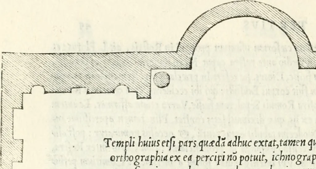 An illustration from Vrbis Romae topographia : nvper ab ipso avctore nonnvllis erroribvs svblatis emandata, addita etiam interpretatione nominum quæ unica litera uel syllaba in antiquis titulis scripta inueniuntur : cvi etiam ab eodem adiectae svnt qvam breuissimæ obseruationes de prænomine, nomine, & cognomine de quibus etsi multi multa scripsere nemo tamen hactenus rei ueritatem attigisse videtur, 1544, leaf 75