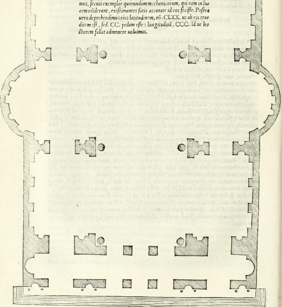 An illustration from Vrbis Romae topographia : nvper ab ipso avctore nonnvllis erroribvs svblatis emandata, addita etiam interpretatione nominum quæ unica litera uel syllaba in antiquis titulis scripta inueniuntur : cvi etiam ab eodem adiectae svnt qvam breuissimæ obseruationes de prænomine, nomine, & cognomine de quibus etsi multi multa scripsere nemo tamen hactenus rei ueritatem attigisse videtur, 1544, leaf 75