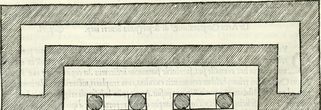 An illustration from Vrbis Romae topographia : nvper ab ipso avctore nonnvllis erroribvs svblatis emandata, addita etiam interpretatione nominum quæ unica litera uel syllaba in antiquis titulis scripta inueniuntur : cvi etiam ab eodem adiectae svnt qvam breuissimæ obseruationes de prænomine, nomine, & cognomine de quibus etsi multi multa scripsere nemo tamen hactenus rei ueritatem attigisse videtur, 1544, leaf 97