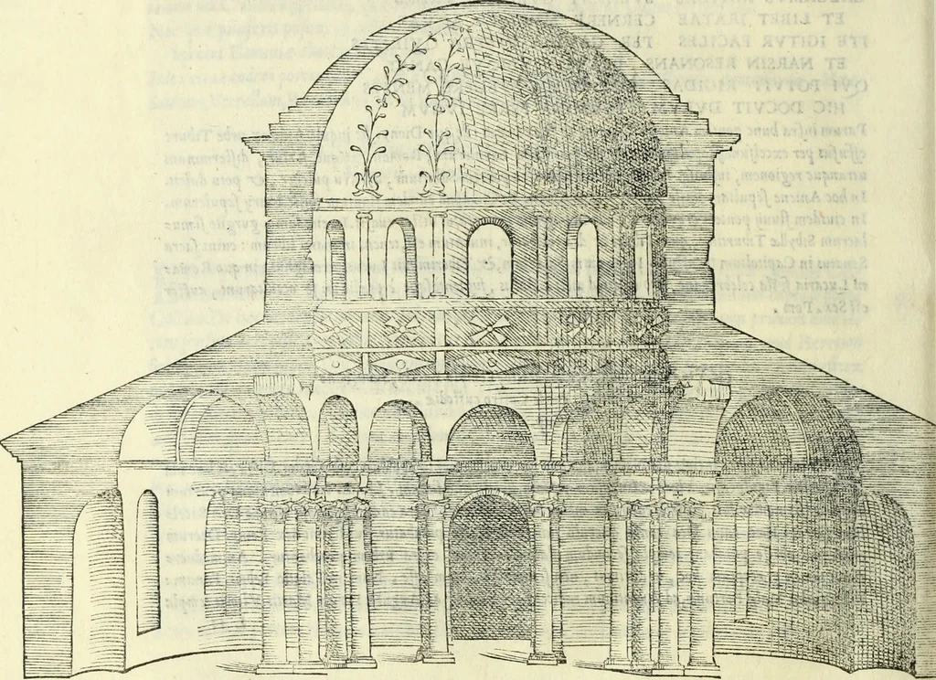 An illustration from Vrbis Romae topographia. Nvper ab ipso avctore nonnvllis erroribvs svblatis emendata. Addita etiam interpretatione Nominum, quae unica Litera, uel Syllaba in antiquis titulis scripta inueniuntur. Cui etiam ab eodem adiectae svnt qvam-breuissimae obseruationes de praenomine, nomine, & cognomine. De quibus etsi multi multa scriptsere, nemo tamen hactenus rei ueritatem attigisse videtur, 1544, leaf 133