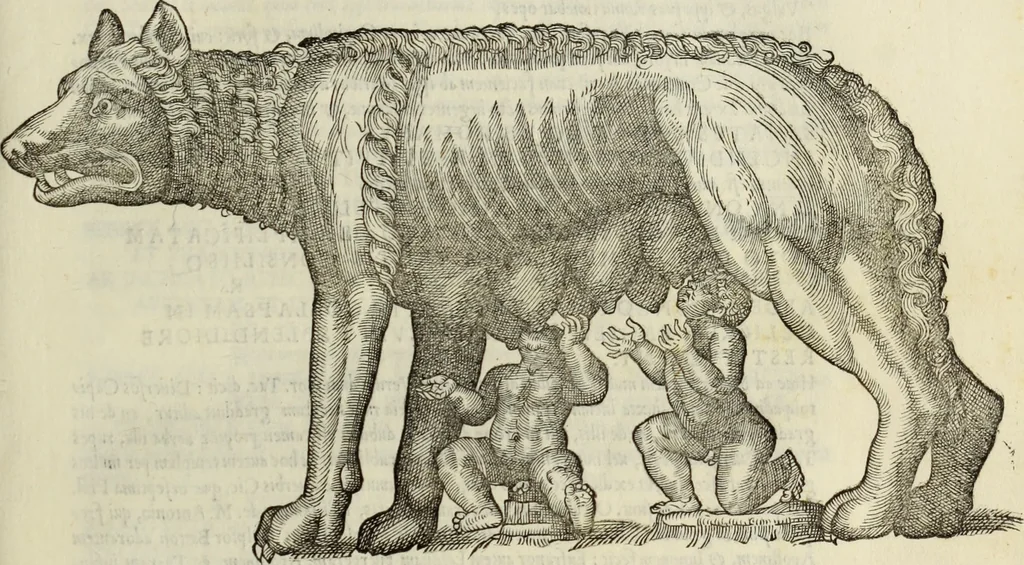 An illustration from Vrbis Romae topographia. Nvper ab ipso avctore nonnvllis erroribvs svblatis emendata. Addita etiam interpretatione Nominum, quae unica Litera, uel Syllaba in antiquis titulis scripta inueniuntur. Cui etiam ab eodem adiectae svnt qvam-breuissimae obseruationes de praenomine, nomine, & cognomine. De quibus etsi multi multa scriptsere, nemo tamen hactenus rei ueritatem attigisse videtur, 1544, leaf 44