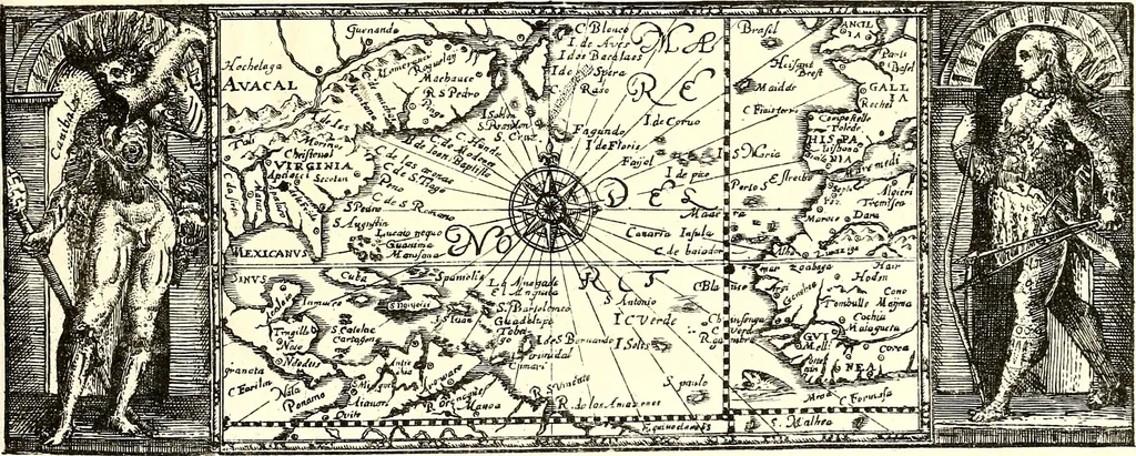 An illustration from VVaerachtighe ende grondighe beschryvinge van het groot ende Goudt-rijck Coninckrijck van Guiana, gheleghen zijnde in America, by noorden de groote Riviere Orelliana, vanden vijfden graed by zuyden totten vijf den graed by noorden de Middellinie in welcke beschryvinghe de rechte gheleghentheyt vande groote ende rijcke Hooftstadt Manoa, Macureguarai, ende andere steden des selvighen coninckrijcks ..., 1598, leaf 6
