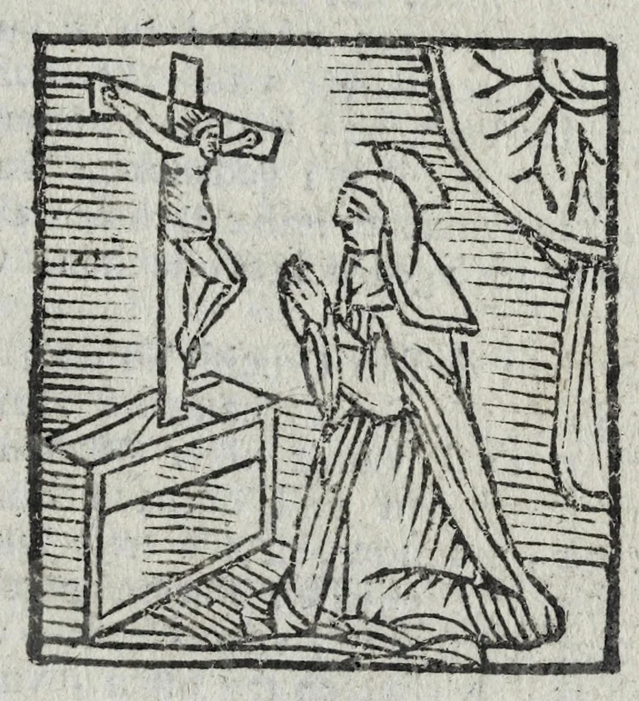 An illustration from VVegzeiger zu den vvunderbarlichen Sachen der heiligen stat Rom : fùrnemlich zu de[n] siben in der gantzen Christenheit hochberùmbten, aus ihren dreihundert vnd funfzig, Kirchen : haltende siben vuege, aeren ieglicher anfangt von S. Maria de Anima Teutschen Kirchen vnd Spital, vuelche am besten Ort ligen vnd schir mitten in Rom, 1646, leaf 73