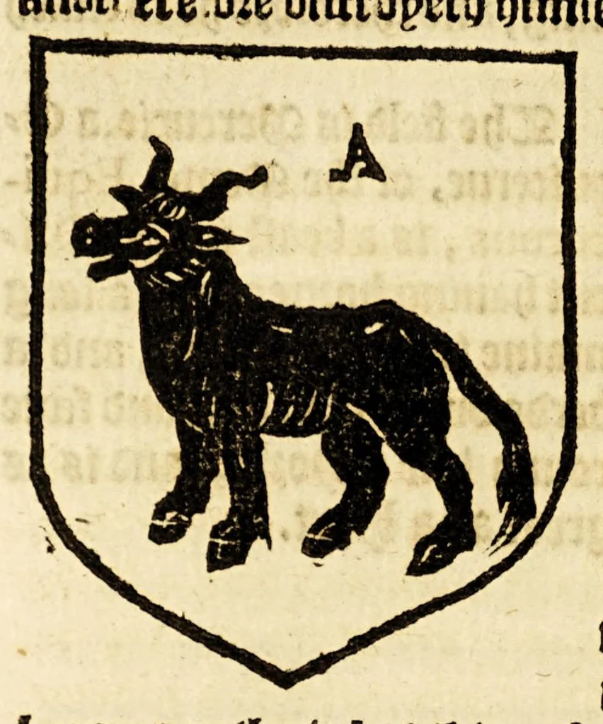 An illustration from VVorkes of armorie : deuided into three bookes, entituled, the concordes of armorie, the armorie of honor, and of cotes and creastes,, 1597, leaf 128