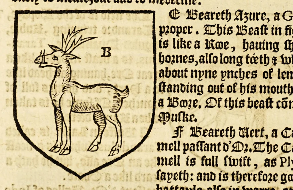 An illustration from VVorkes of armorie : deuided into three bookes, entituled, the concordes of armorie, the armorie of honor, and of cotes and creastes,, 1597, leaf 128