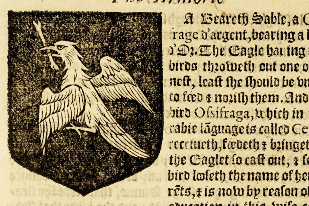 An illustration from VVorkes of armorie : deuided into three bookes, entituled, the concordes of armorie, the armorie of honor, and of cotes and creastes,, 1597, leaf 150