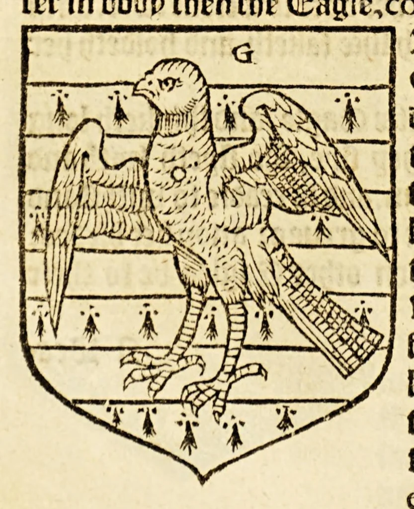 An illustration from VVorkes of armorie : deuided into three bookes, entituled, the concordes of armorie, the armorie of honor, and of cotes and creastes,, 1597, leaf 150