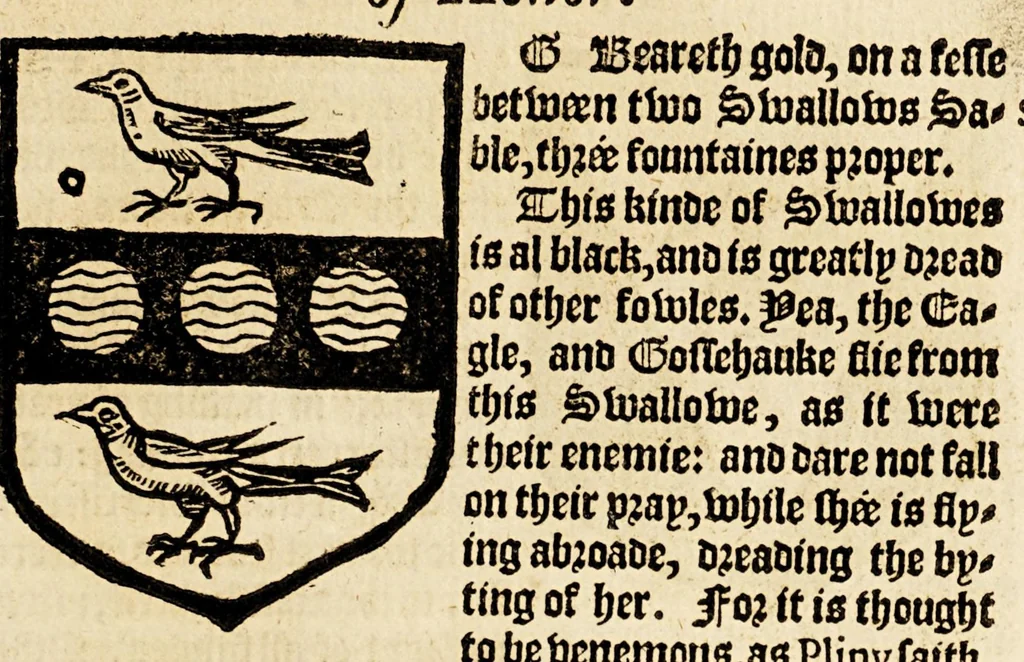 An illustration from VVorkes of armorie : deuided into three bookes, entituled, the concordes of armorie, the armorie of honor, and of cotes and creastes,, 1597, leaf 157