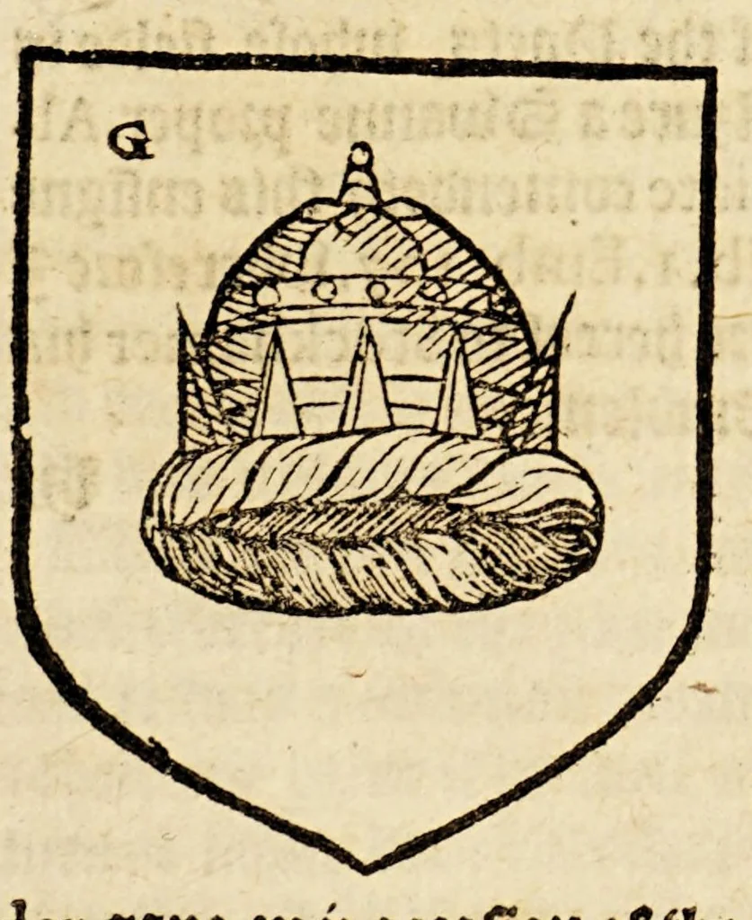 An illustration from VVorkes of armorie : deuided into three bookes, entituled, the concordes of armorie, the armorie of honor, and of cotes and creastes,, 1597, leaf 217