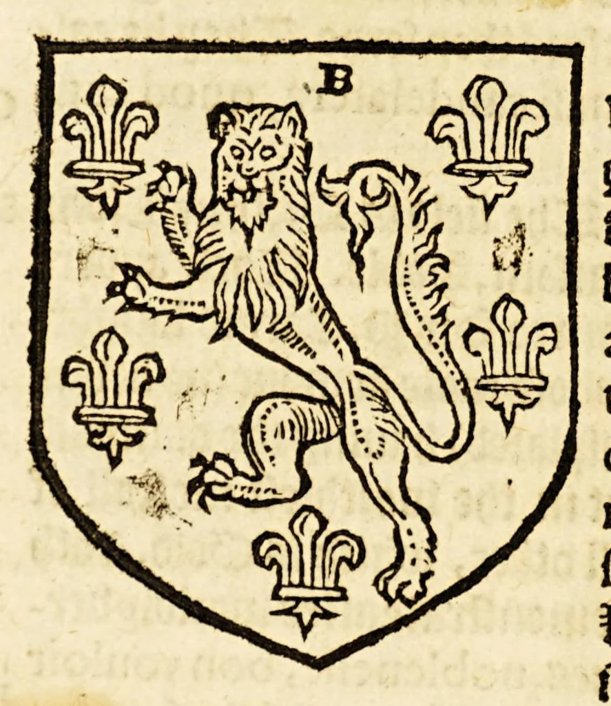 An illustration from VVorkes of armorie : deuided into three bookes, entituled, the concordes of armorie, the armorie of honor, and of cotes and creastes,, 1597, leaf 238