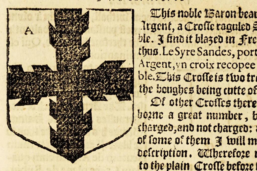An illustration from VVorkes of armorie : deuided into three bookes, entituled, the concordes of armorie, the armorie of honor, and of cotes and creastes,, 1597, leaf 62