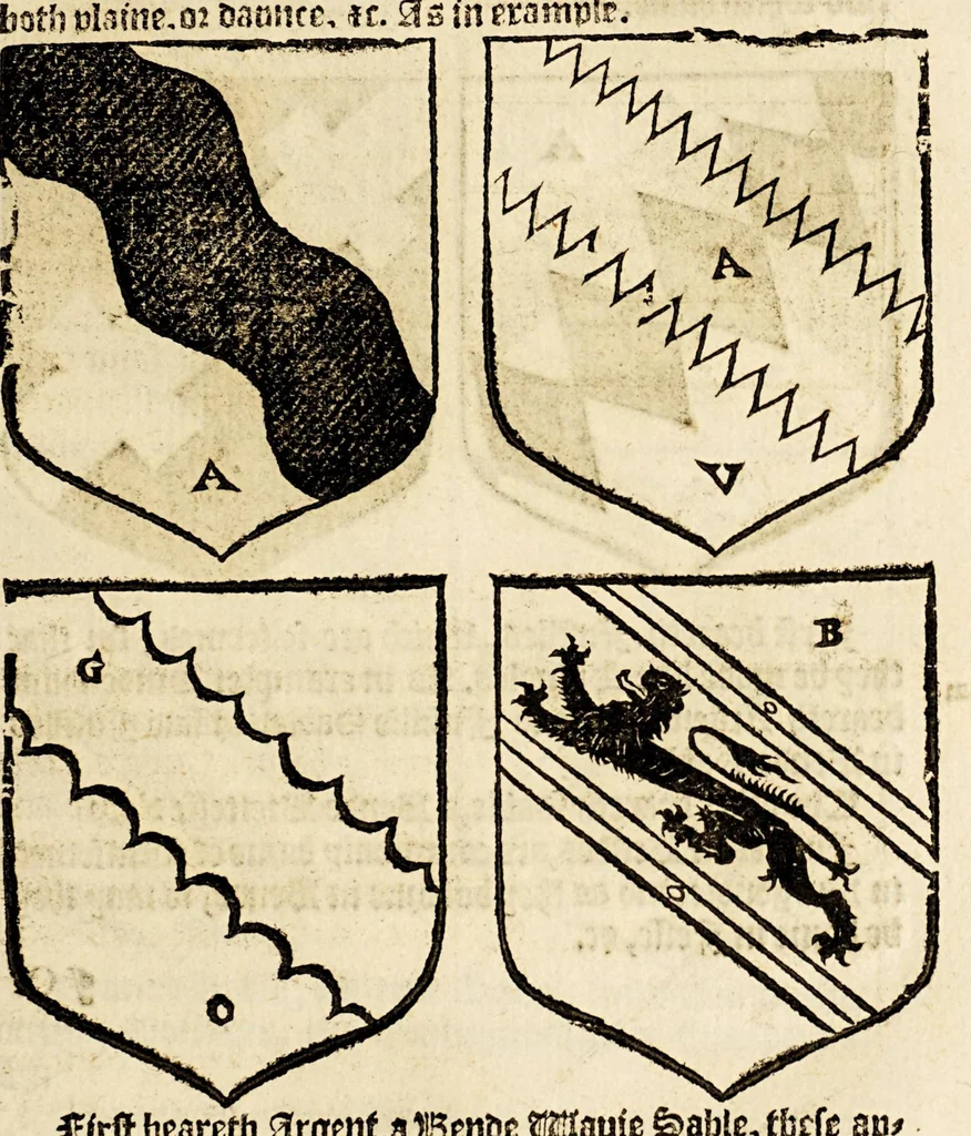 An illustration from VVorkes of armorie : deuided into three bookes, entituled, the concordes of armorie, the armorie of honor, and of cotes and creastes,, 1597, leaf 81