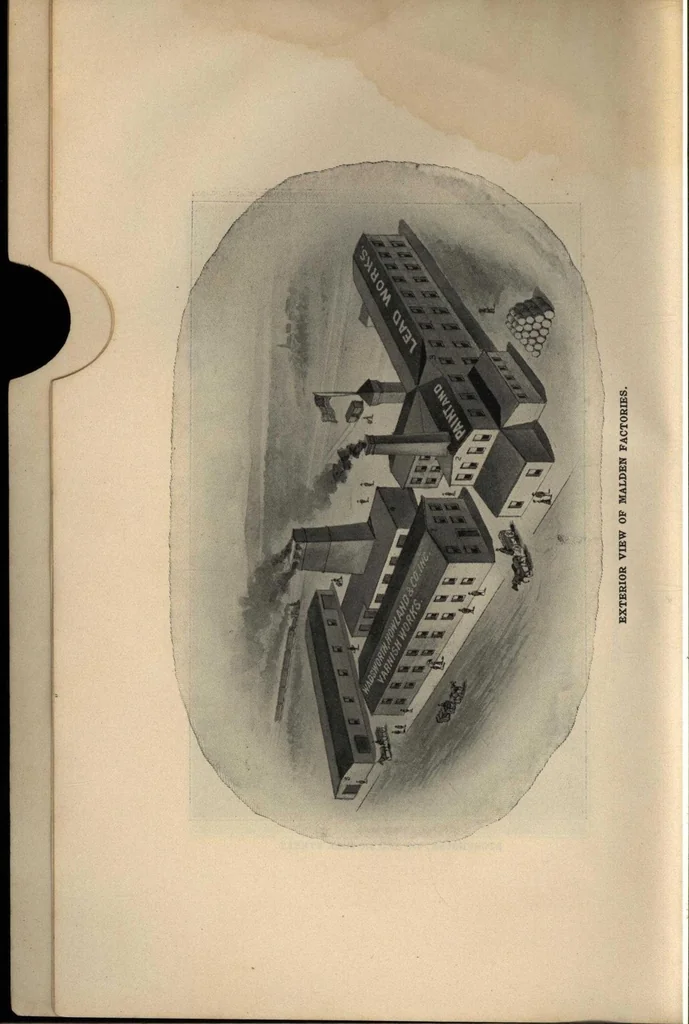 An illustration from 1902 Price list of house, coach, car, fresco, scenic, enamel paints, varnishes, Japans, shingle and oil stains, colored bicycle enamels, fillers, brushes, etc. : Manufactured by Wadsworth, Howland & Co., 1902, leaf 7