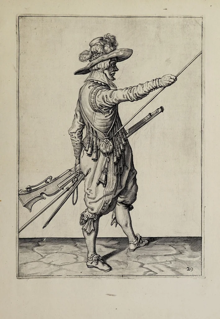 An illustration from Waffenhandlung von der Rören, Musquetten, undt Spiessen : gestalt nach der Ordnung des hochgebornen Fursten vnd Herrn, Herrn Moritzen Printzen zu Oranien ..., 1608, leaf 159
