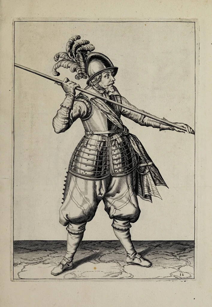 An illustration from Waffenhandlung von der Rören, Musquetten, undt Spiessen : gestalt nach der Ordnung des hochgebornen Fursten vnd Herrn, Herrn Moritzen Printzen zu Oranien ..., 1608, leaf 215