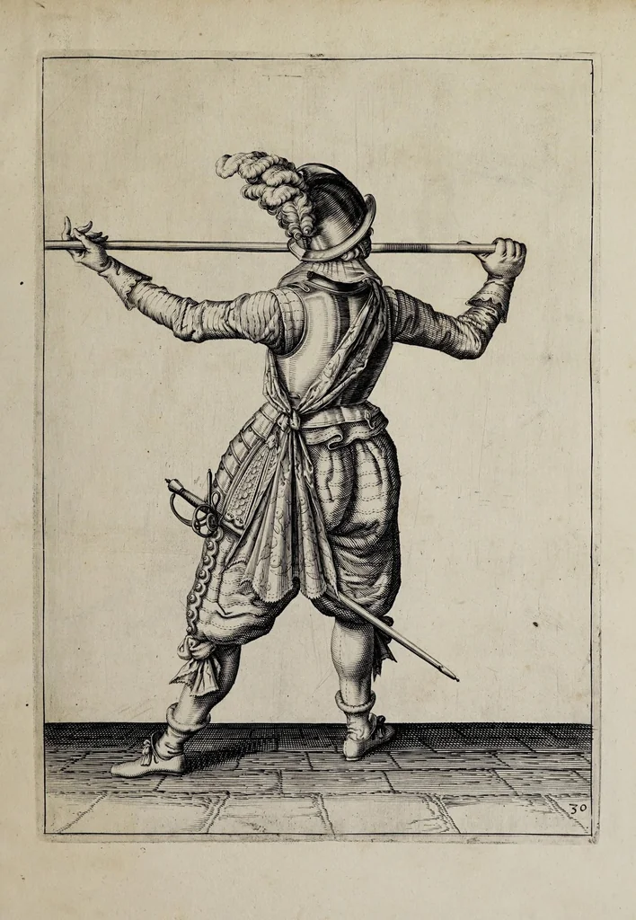 An illustration from Waffenhandlung von der Rören, Musquetten, undt Spiessen : gestalt nach der Ordnung des hochgebornen Fursten vnd Herrn, Herrn Moritzen Printzen zu Oranien ..., 1608, leaf 251