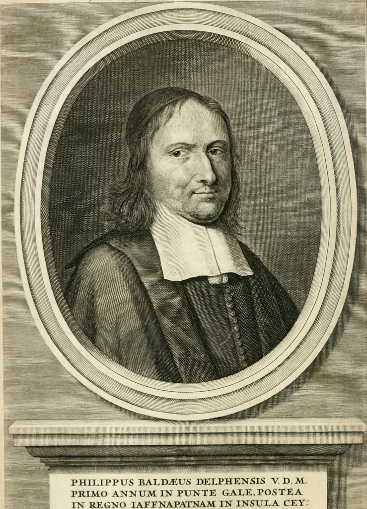An illustration from Wahrhaftige ausführliche beschreibung der berühmten ostindischen kusten Malabar und Coromandel, als auch der insel Zeylon: samt dero angräntzenden und untergehörigen reichen, fürstentühmen, ländern, städten ... so wol auch der merkwürdigsten kriegshändel, belägerungen, feld- und seeschlachten, sonderlich zwischen den Portugesen und Holländern, handel-und kaufmannschaften: durchgehends verzieret mit neuen landkahrten und abbildungen der vornehmsten städte, festungen, trachten, thiere, früchte, &c. so in India selbst nach dem leben gezeichnet, und folgends mit fleiss zu kupfer gebracht: benebst einer umständlichen und gründlichen entdeckung der abgötterey der ost-indischen heyden, Malabaren, Benjanen, Gentiven, Bramines &c. .., 1672, leaf 11
