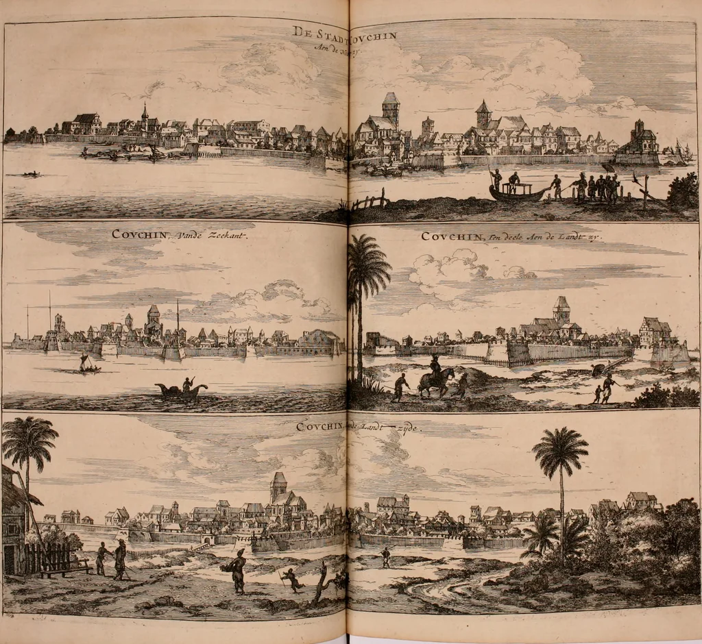 An illustration from Wahrhaftige ausführliche beschreibung der berühmten ostindischen kusten Malabar und Coromandel, als auch der insel Zeylon: samt dero angräntzenden und untergehörigen reichen, fürstentühmen, ländern, städten ... so wol auch der merkwürdigsten kriegshändel, belägerungen, feld- und seeschlachten, sonderlich zwischen den Portugesen und Holländern, handel-und kaufmannschaften: durchgehends verzieret mit neuen landkahrten und abbildungen der vornehmsten städte, festungen, trachten, thiere, früchte, &c. so in India selbst nach dem leben gezeichnet, und folgends mit fleiss zu kupfer gebracht: benebst einer umständlichen und gründlichen entdeckung der abgötterey der ost-indischen heyden, Malabaren, Benjanen, Gentiven, Bramines &c. .., 1672, leaf 137