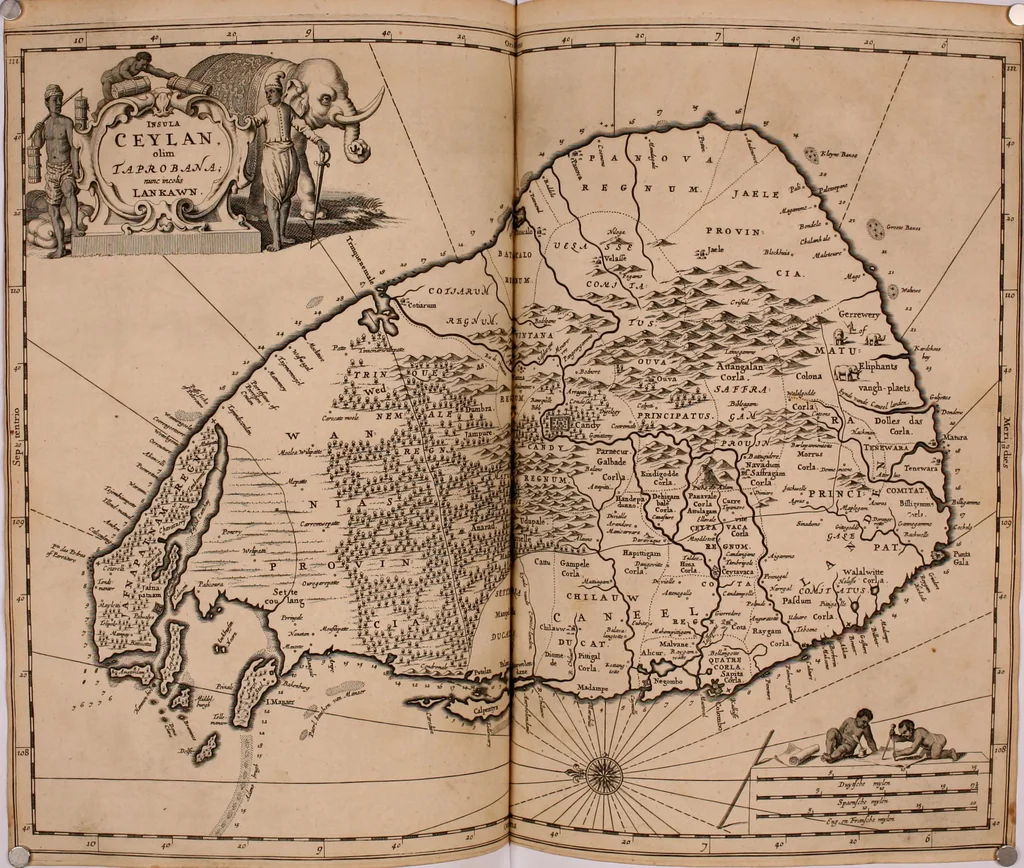 An illustration from Wahrhaftige ausführliche beschreibung der berühmten ostindischen kusten Malabar und Coromandel, als auch der insel Zeylon: samt dero angräntzenden und untergehörigen reichen, fürstentühmen, ländern, städten ... so wol auch der merkwürdigsten kriegshändel, belägerungen, feld- und seeschlachten, sonderlich zwischen den Portugesen und Holländern, handel-und kaufmannschaften: durchgehends verzieret mit neuen landkahrten und abbildungen der vornehmsten städte, festungen, trachten, thiere, früchte, &c. so in India selbst nach dem leben gezeichnet, und folgends mit fleiss zu kupfer gebracht: benebst einer umständlichen und gründlichen entdeckung der abgötterey der ost-indischen heyden, Malabaren, Benjanen, Gentiven, Bramines &c. .., 1672, leaf 239