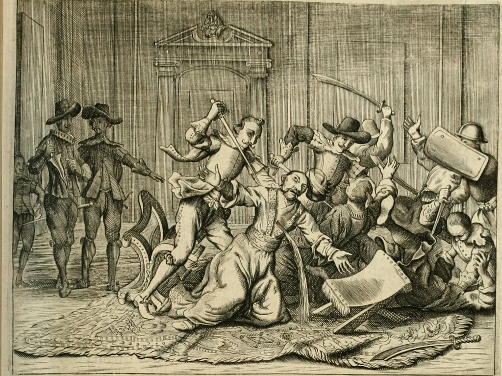 An illustration from Wahrhaftige ausführliche beschreibung der berühmten ostindischen kusten Malabar und Coromandel, als auch der insel Zeylon: samt dero angräntzenden und untergehörigen reichen, fürstentühmen, ländern, städten ... so wol auch der merkwürdigsten kriegshändel, belägerungen, feld- und seeschlachten, sonderlich zwischen den Portugesen und Holländern, handel-und kaufmannschaften: durchgehends verzieret mit neuen landkahrten und abbildungen der vornehmsten städte, festungen, trachten, thiere, früchte, &c. so in India selbst nach dem leben gezeichnet, und folgends mit fleiss zu kupfer gebracht: benebst einer umständlichen und gründlichen entdeckung der abgötterey der ost-indischen heyden, Malabaren, Benjanen, Gentiven, Bramines &c. .., 1672, leaf 252