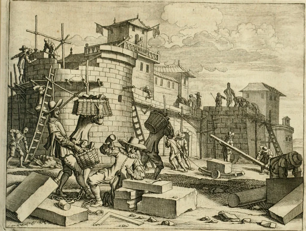 An illustration from Wahrhaftige ausführliche beschreibung der berühmten ostindischen kusten Malabar und Coromandel, als auch der insel Zeylon: samt dero angräntzenden und untergehörigen reichen, fürstentühmen, ländern, städten ... so wol auch der merkwürdigsten kriegshändel, belägerungen, feld- und seeschlachten, sonderlich zwischen den Portugesen und Holländern, handel-und kaufmannschaften: durchgehends verzieret mit neuen landkahrten und abbildungen der vornehmsten städte, festungen, trachten, thiere, früchte, &c. so in India selbst nach dem leben gezeichnet, und folgends mit fleiss zu kupfer gebracht: benebst einer umständlichen und gründlichen entdeckung der abgötterey der ost-indischen heyden, Malabaren, Benjanen, Gentiven, Bramines &c. .., 1672, leaf 254