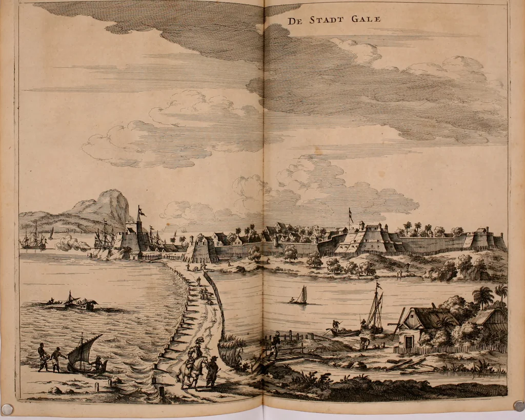 An illustration from Wahrhaftige ausführliche beschreibung der berühmten ostindischen kusten Malabar und Coromandel, als auch der insel Zeylon: samt dero angräntzenden und untergehörigen reichen, fürstentühmen, ländern, städten ... so wol auch der merkwürdigsten kriegshändel, belägerungen, feld- und seeschlachten, sonderlich zwischen den Portugesen und Holländern, handel-und kaufmannschaften: durchgehends verzieret mit neuen landkahrten und abbildungen der vornehmsten städte, festungen, trachten, thiere, früchte, &c. so in India selbst nach dem leben gezeichnet, und folgends mit fleiss zu kupfer gebracht: benebst einer umständlichen und gründlichen entdeckung der abgötterey der ost-indischen heyden, Malabaren, Benjanen, Gentiven, Bramines &c. .., 1672, leaf 311