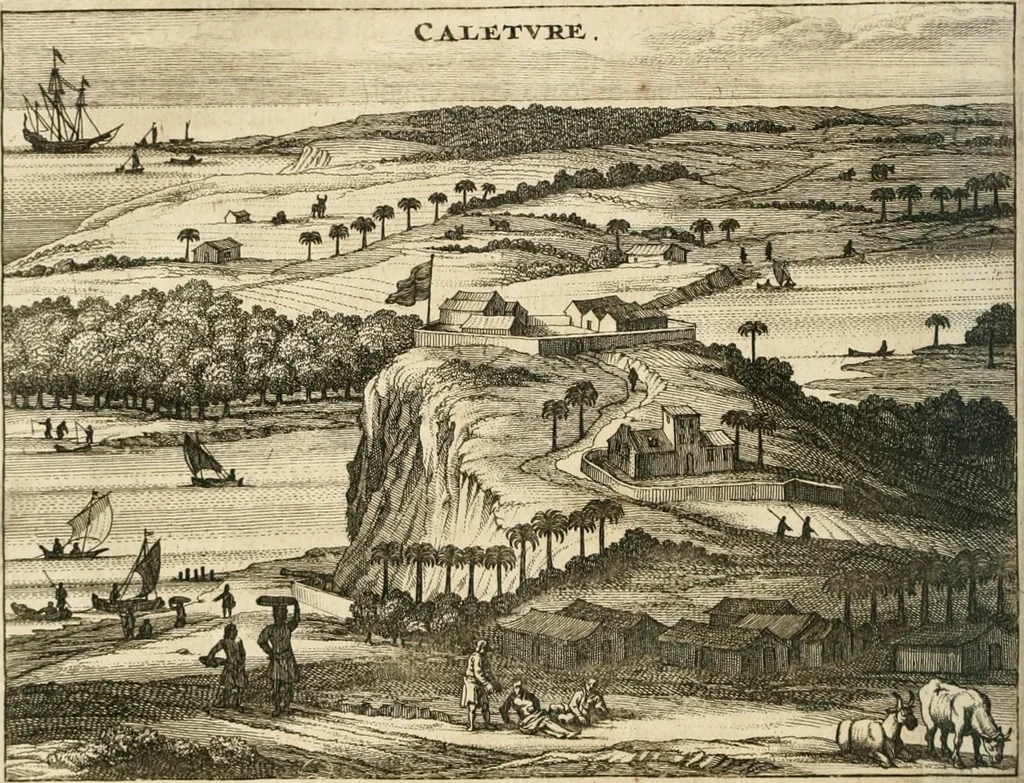 An illustration from Wahrhaftige ausführliche beschreibung der berühmten ostindischen kusten Malabar und Coromandel, als auch der insel Zeylon: samt dero angräntzenden und untergehörigen reichen, fürstentühmen, ländern, städten ... so wol auch der merkwürdigsten kriegshändel, belägerungen, feld- und seeschlachten, sonderlich zwischen den Portugesen und Holländern, handel-und kaufmannschaften: durchgehends verzieret mit neuen landkahrten und abbildungen der vornehmsten städte, festungen, trachten, thiere, früchte, &c. so in India selbst nach dem leben gezeichnet, und folgends mit fleiss zu kupfer gebracht: benebst einer umständlichen und gründlichen entdeckung der abgötterey der ost-indischen heyden, Malabaren, Benjanen, Gentiven, Bramines &c. .., 1672, leaf 313