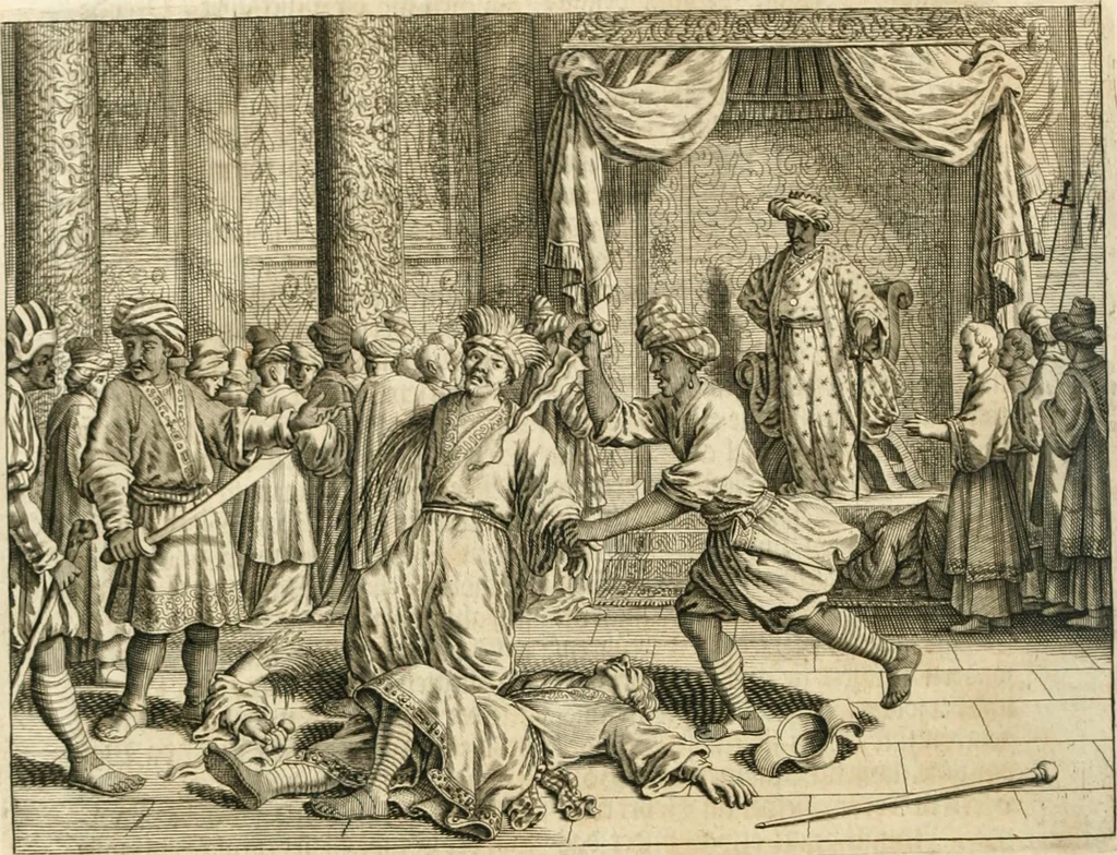 An illustration from Wahrhaftige ausführliche beschreibung der berühmten ostindischen kusten Malabar und Coromandel, als auch der insel Zeylon: samt dero angräntzenden und untergehörigen reichen, fürstentühmen, ländern, städten ... so wol auch der merkwürdigsten kriegshändel, belägerungen, feld- und seeschlachten, sonderlich zwischen den Portugesen und Holländern, handel-und kaufmannschaften: durchgehends verzieret mit neuen landkahrten und abbildungen der vornehmsten städte, festungen, trachten, thiere, früchte, &c. so in India selbst nach dem leben gezeichnet, und folgends mit fleiss zu kupfer gebracht: benebst einer umständlichen und gründlichen entdeckung der abgötterey der ost-indischen heyden, Malabaren, Benjanen, Gentiven, Bramines &c. .., 1672, leaf 37