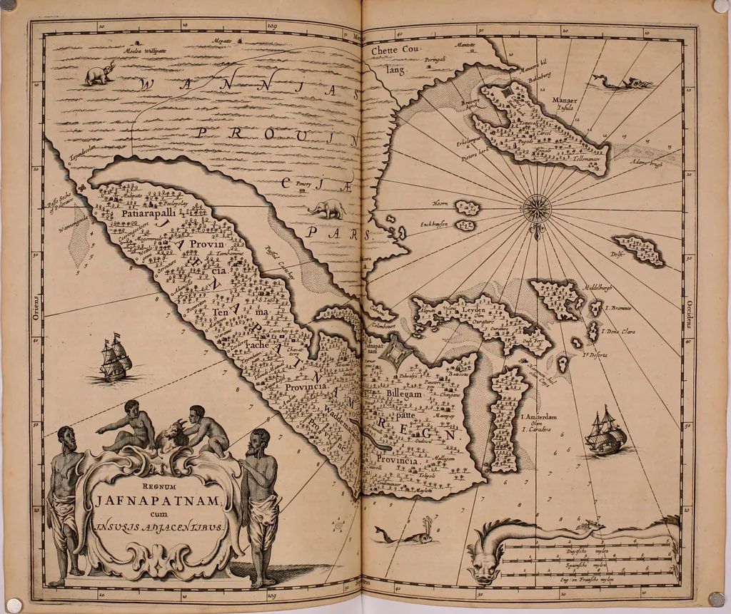 An illustration from Wahrhaftige ausführliche beschreibung der berühmten ostindischen kusten Malabar und Coromandel, als auch der insel Zeylon: samt dero angräntzenden und untergehörigen reichen, fürstentühmen, ländern, städten ... so wol auch der merkwürdigsten kriegshändel, belägerungen, feld- und seeschlachten, sonderlich zwischen den Portugesen und Holländern, handel-und kaufmannschaften: durchgehends verzieret mit neuen landkahrten und abbildungen der vornehmsten städte, festungen, trachten, thiere, früchte, &c. so in India selbst nach dem leben gezeichnet, und folgends mit fleiss zu kupfer gebracht: benebst einer umständlichen und gründlichen entdeckung der abgötterey der ost-indischen heyden, Malabaren, Benjanen, Gentiven, Bramines &c. .., 1672, leaf 441