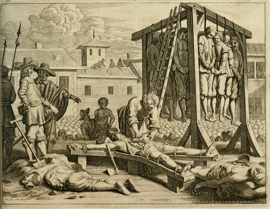 An illustration from Wahrhaftige ausführliche beschreibung der berühmten ostindischen kusten Malabar und Coromandel, als auch der insel Zeylon: samt dero angräntzenden und untergehörigen reichen, fürstentühmen, ländern, städten ... so wol auch der merkwürdigsten kriegshändel, belägerungen, feld- und seeschlachten, sonderlich zwischen den Portugesen und Holländern, handel-und kaufmannschaften: durchgehends verzieret mit neuen landkahrten und abbildungen der vornehmsten städte, festungen, trachten, thiere, früchte, &c. so in India selbst nach dem leben gezeichnet, und folgends mit fleiss zu kupfer gebracht: benebst einer umständlichen und gründlichen entdeckung der abgötterey der ost-indischen heyden, Malabaren, Benjanen, Gentiven, Bramines &c. .., 1672, leaf 450