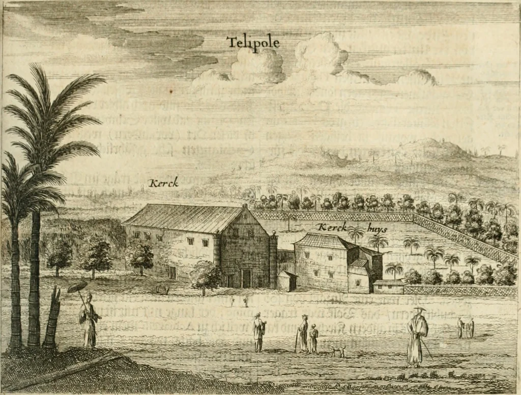 An illustration from Wahrhaftige ausführliche beschreibung der berühmten ostindischen kusten Malabar und Coromandel, als auch der insel Zeylon: samt dero angräntzenden und untergehörigen reichen, fürstentühmen, ländern, städten ... so wol auch der merkwürdigsten kriegshändel, belägerungen, feld- und seeschlachten, sonderlich zwischen den Portugesen und Holländern, handel-und kaufmannschaften: durchgehends verzieret mit neuen landkahrten und abbildungen der vornehmsten städte, festungen, trachten, thiere, früchte, &c. so in India selbst nach dem leben gezeichnet, und folgends mit fleiss zu kupfer gebracht: benebst einer umständlichen und gründlichen entdeckung der abgötterey der ost-indischen heyden, Malabaren, Benjanen, Gentiven, Bramines &c. .., 1672, leaf 452