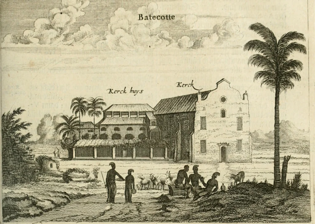 An illustration from Wahrhaftige ausführliche beschreibung der berühmten ostindischen kusten Malabar und Coromandel, als auch der insel Zeylon: samt dero angräntzenden und untergehörigen reichen, fürstentühmen, ländern, städten ... so wol auch der merkwürdigsten kriegshändel, belägerungen, feld- und seeschlachten, sonderlich zwischen den Portugesen und Holländern, handel-und kaufmannschaften: durchgehends verzieret mit neuen landkahrten und abbildungen der vornehmsten städte, festungen, trachten, thiere, früchte, &c. so in India selbst nach dem leben gezeichnet, und folgends mit fleiss zu kupfer gebracht: benebst einer umständlichen und gründlichen entdeckung der abgötterey der ost-indischen heyden, Malabaren, Benjanen, Gentiven, Bramines &c. .., 1672, leaf 458