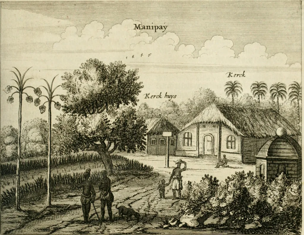 An illustration from Wahrhaftige ausführliche beschreibung der berühmten ostindischen kusten Malabar und Coromandel, als auch der insel Zeylon: samt dero angräntzenden und untergehörigen reichen, fürstentühmen, ländern, städten ... so wol auch der merkwürdigsten kriegshändel, belägerungen, feld- und seeschlachten, sonderlich zwischen den Portugesen und Holländern, handel-und kaufmannschaften: durchgehends verzieret mit neuen landkahrten und abbildungen der vornehmsten städte, festungen, trachten, thiere, früchte, &c. so in India selbst nach dem leben gezeichnet, und folgends mit fleiss zu kupfer gebracht: benebst einer umständlichen und gründlichen entdeckung der abgötterey der ost-indischen heyden, Malabaren, Benjanen, Gentiven, Bramines &c. .., 1672, leaf 462