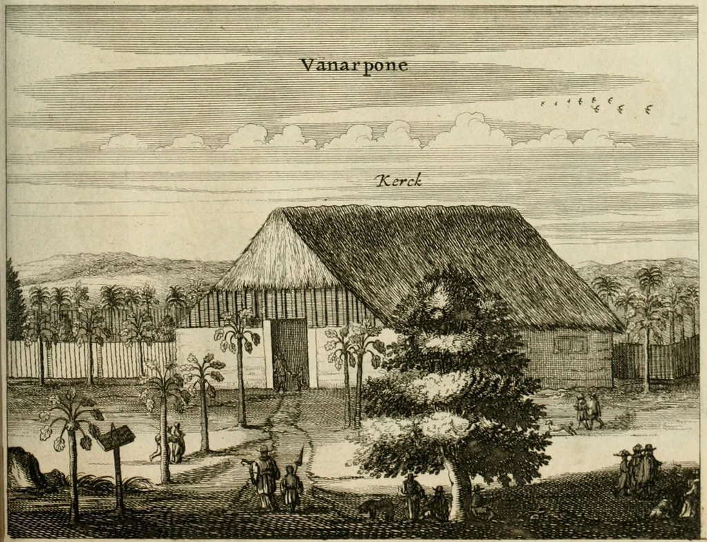 An illustration from Wahrhaftige ausführliche beschreibung der berühmten ostindischen kusten Malabar und Coromandel, als auch der insel Zeylon: samt dero angräntzenden und untergehörigen reichen, fürstentühmen, ländern, städten ... so wol auch der merkwürdigsten kriegshändel, belägerungen, feld- und seeschlachten, sonderlich zwischen den Portugesen und Holländern, handel-und kaufmannschaften: durchgehends verzieret mit neuen landkahrten und abbildungen der vornehmsten städte, festungen, trachten, thiere, früchte, &c. so in India selbst nach dem leben gezeichnet, und folgends mit fleiss zu kupfer gebracht: benebst einer umständlichen und gründlichen entdeckung der abgötterey der ost-indischen heyden, Malabaren, Benjanen, Gentiven, Bramines &c. .., 1672, leaf 462