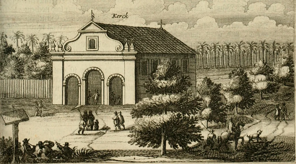 An illustration from Wahrhaftige ausführliche beschreibung der berühmten ostindischen kusten Malabar und Coromandel, als auch der insel Zeylon: samt dero angräntzenden und untergehörigen reichen, fürstentühmen, ländern, städten ... so wol auch der merkwürdigsten kriegshändel, belägerungen, feld- und seeschlachten, sonderlich zwischen den Portugesen und Holländern, handel-und kaufmannschaften: durchgehends verzieret mit neuen landkahrten und abbildungen der vornehmsten städte, festungen, trachten, thiere, früchte, &c. so in India selbst nach dem leben gezeichnet, und folgends mit fleiss zu kupfer gebracht: benebst einer umständlichen und gründlichen entdeckung der abgötterey der ost-indischen heyden, Malabaren, Benjanen, Gentiven, Bramines &c. .., 1672, leaf 464