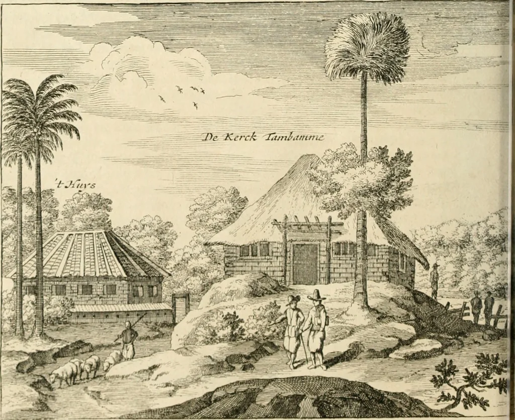 An illustration from Wahrhaftige ausführliche beschreibung der berühmten ostindischen kusten Malabar und Coromandel, als auch der insel Zeylon: samt dero angräntzenden und untergehörigen reichen, fürstentühmen, ländern, städten ... so wol auch der merkwürdigsten kriegshändel, belägerungen, feld- und seeschlachten, sonderlich zwischen den Portugesen und Holländern, handel-und kaufmannschaften: durchgehends verzieret mit neuen landkahrten und abbildungen der vornehmsten städte, festungen, trachten, thiere, früchte, &c. so in India selbst nach dem leben gezeichnet, und folgends mit fleiss zu kupfer gebracht: benebst einer umständlichen und gründlichen entdeckung der abgötterey der ost-indischen heyden, Malabaren, Benjanen, Gentiven, Bramines &c. .., 1672, leaf 479