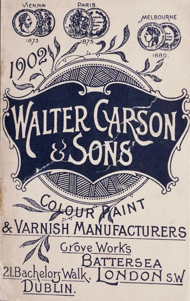 An illustration from Walter Carson & Sons, manufacturers of the original anti-corrosion paint, non-poisonous liquid paint, colours, varnishes, Japans, &c., &c. : for home trade and export, 1902, leaf 1
