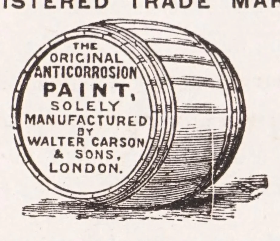 An illustration from Walter Carson & Sons, manufacturers of the original anti-corrosion paint, non-poisonous liquid paint, colours, varnishes, Japans, &c., &c. : for home trade and export, 1902, leaf 5