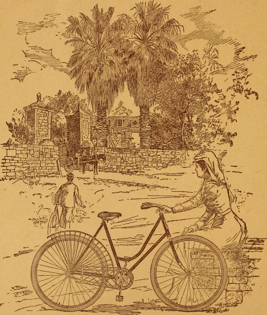 An illustration from Wanderings awheel., 1898, leaf 13
