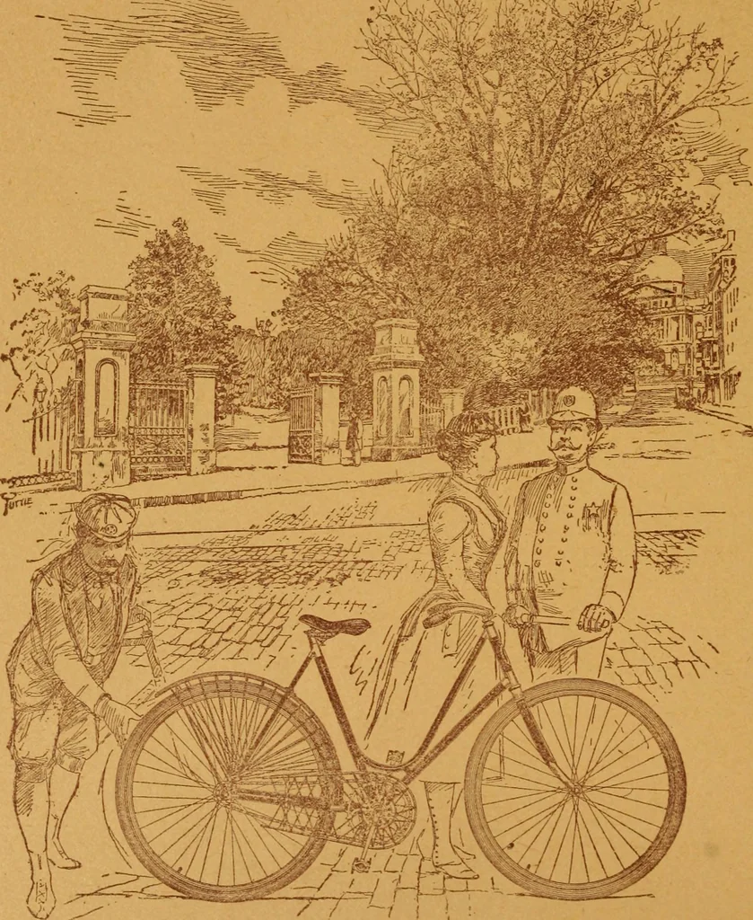 An illustration from Wanderings awheel., 1898, leaf 9