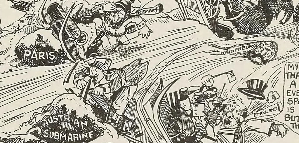 An illustration from War, 52 Carey cartoons, 1915, leaf 47