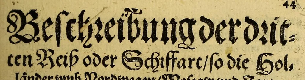 An illustration from Warhafftige Relation. Der dreyen newen vnerhörten, seltzamen Schiffart, so die holländischen vnd seeländischen Schiff gegen Mitternacht, drey Jar nach einander, als Anno 1594. 1595. vnd 1596. verricht. : Wie sie Nottvvegen, Lappiam, Biarmiam, vnd Russiam, oder Moscoviam (vorhabens ins Königreich Cathay vnd China zukommen) vmbsegelt haben. Als auch wie sie das Fretum Nassoviae, VVaygats, Novam Semblam, vnd das Land vnter dem 8o. Gradu Latitud. so man vermeint das Groenland sey, gefunden: vnd was für gefahr, wegen der erschröcklichen Bern, Meerwunder, vnd dem Eyss, sie aussgestanden., 1598, leaf 91