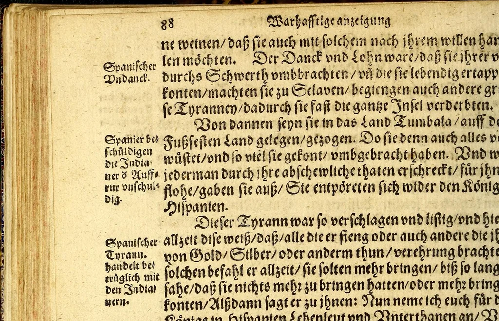 An illustration from Warhafftiger vnd gründtlicher Bericht der Hispanier grewlichen, vnd abschewlichen Tyranney, von jhnen in den West Indien, so die Neuwe Welt genennet wirt, begangen., 1599, leaf 110