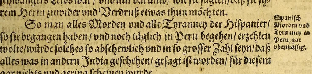 An illustration from Warhafftiger vnd gründlicher Bericht, der Hispanier grewlich: vnd abschewlichen Tyranney von jhnen in den West Indien, die Newe Welt genant,begangen., 1613, leaf 121