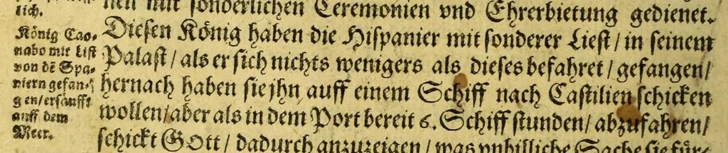 An illustration from Warhafftiger vnd gründlicher Bericht, der Hispanier grewlich: vnd abschewlichen Tyranney von jhnen in den West Indien, die Newe Welt genant,begangen., 1613, leaf 34