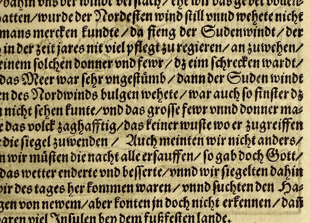 An illustration from Warhafftig Historia vnnd Beschreibung einer Landtschafft der wilden, nacketen, grimmigen Menschfresser Leuthen, in der Newen Welt America gelegen, vor vnd nach Christi Geburt im Land zu Hessen vnbekant, biss auff dise ij. nechst vergangene Jar, da sie Hans Staden von Homberg auss Hessen durch seine eygne Erfarung erkant, vnd jetzund durch den Truck an Tag gibt. : mit einer Vorrede D. Joh. Dryandri ... : Inhalt des Büchlins volget nach den Vorreden, 1557, leaf 39