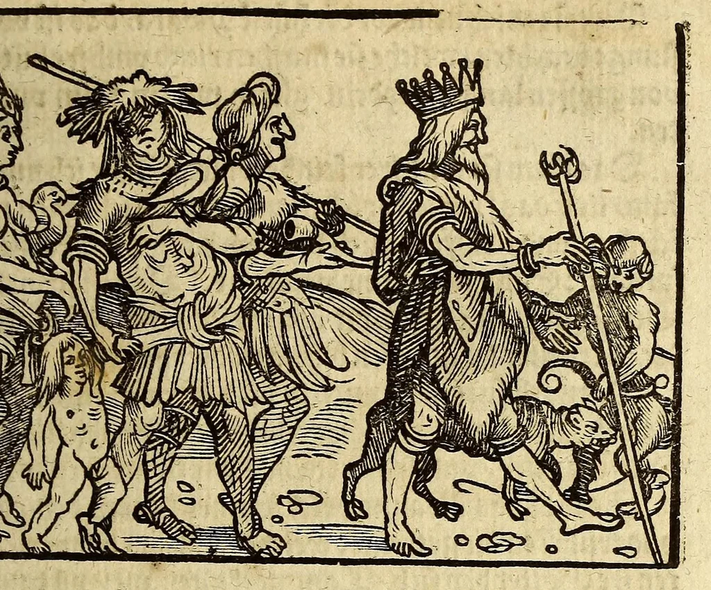 An illustration from Warhafftig Historia vnnd Beschreibung einer Landtschafft der wilden, nacketen, grimmigen Menschfresser Leuthen, in der Newen Welt America gelegen, vor vnd nach Christi Geburt im Land zu Hessen vnbekant, biss auff dise ij. nechst vergangene Jar, da sie Hans Staden von Homberg auss Hessen durch seine eygne Erfarung erkant, vnd jetzund durch den Truck an Tag gibt. : mit einer Vorrede D. Joh. Dryandri ... : Inhalt des Büchlins volget nach den Vorreden, 1557, leaf 67