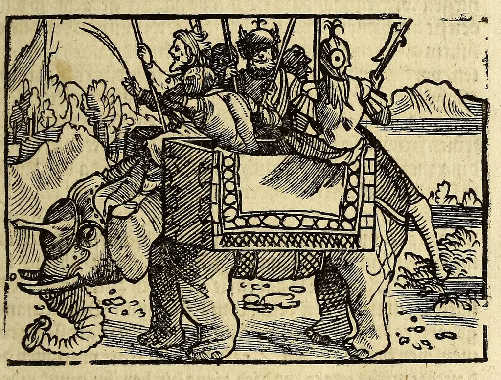 An illustration from Warhafftig Historia vnnd Beschreibung einer Landtschafft der wilden, nacketen, grimmigen Menschfresser Leuthen, in der Newen Welt America gelegen, vor vnd nach Christi Geburt im Land zu Hessen vnbekant, biss auff dise ij. nechst vergangene Jar, da sie Hans Staden von Homberg auss Hessen durch seine eygne Erfarung erkant, vnd jetzund durch den Truck an Tag gibt. : mit einer Vorrede D. Joh. Dryandri ... : Inhalt des Büchlins volget nach den Vorreden, 1557, leaf 77