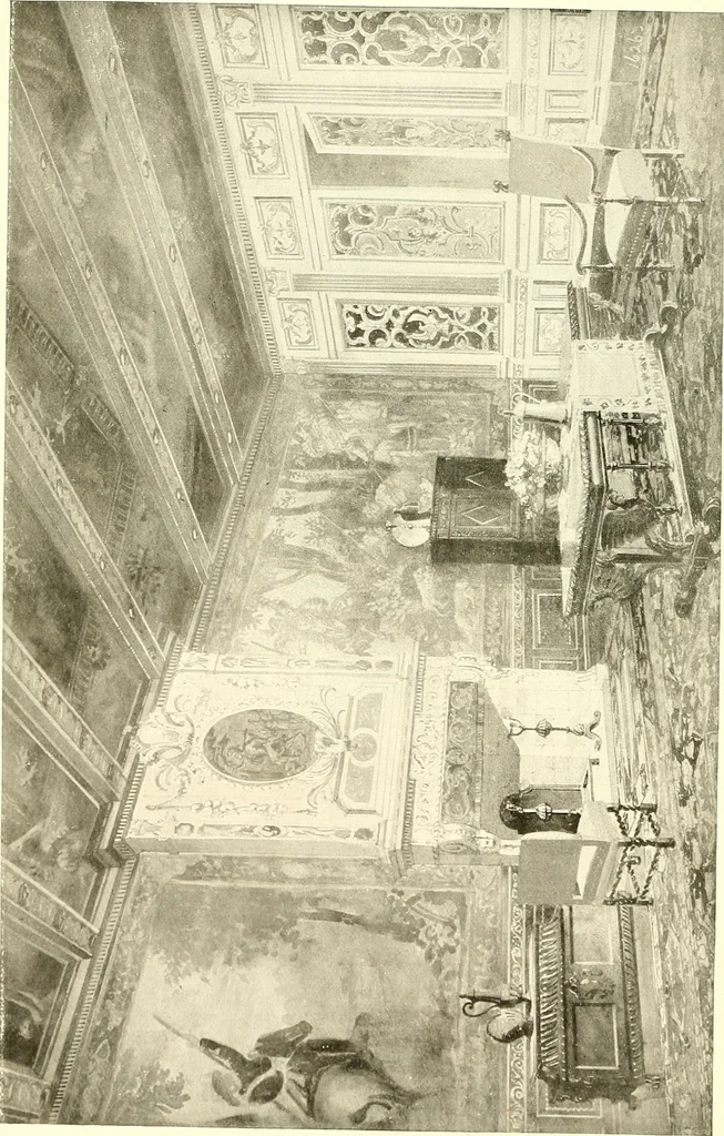 An illustration from Warings' exhibition of Italian art 1909 : furniture, bronzes, tapestries, embroideries, marbles, lace, academy pictures, 1909, leaf 9